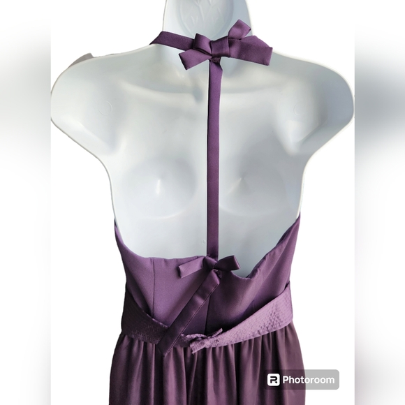 White By Vera Wang V Neck Halter Gown Dress Sash Bows Purple Size 6 - Picture 3 of 4
